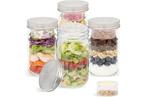 shopwithgreen 32 oz Glass Meal Prep Salad Jars with Lids, 4 Pack Leakproof Salad Container for Lunch, Mason Jars with Wet/Dry