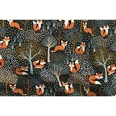 Spoonflower Fabric Red Fox Whimsical Woodland on Petal Signature Cotton | Fat Quarter | Forest Animals Dark Green | Use for Sewing Quilting Apparel Home Decor