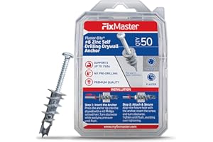 FixMaster Zinc Plaster Bite Self-Drilling Drywall Anchors w/Screws (50 Anchors & 50 Screws) – Heavy Duty Zinc Hollow Wall Anchor Kit for 3/8", 1/2", 5/8" Drywall – 75 lbs Holding Strength