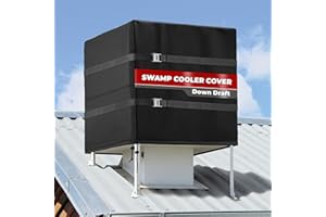 SUNICO Down Draft Swamp Cooler Cover, Waterproof and Windproof Rooftop Evaporative Cooler Cover with 2 Metal Buckles Adjustable Straps 34"W x 34"D x 36"H - Black