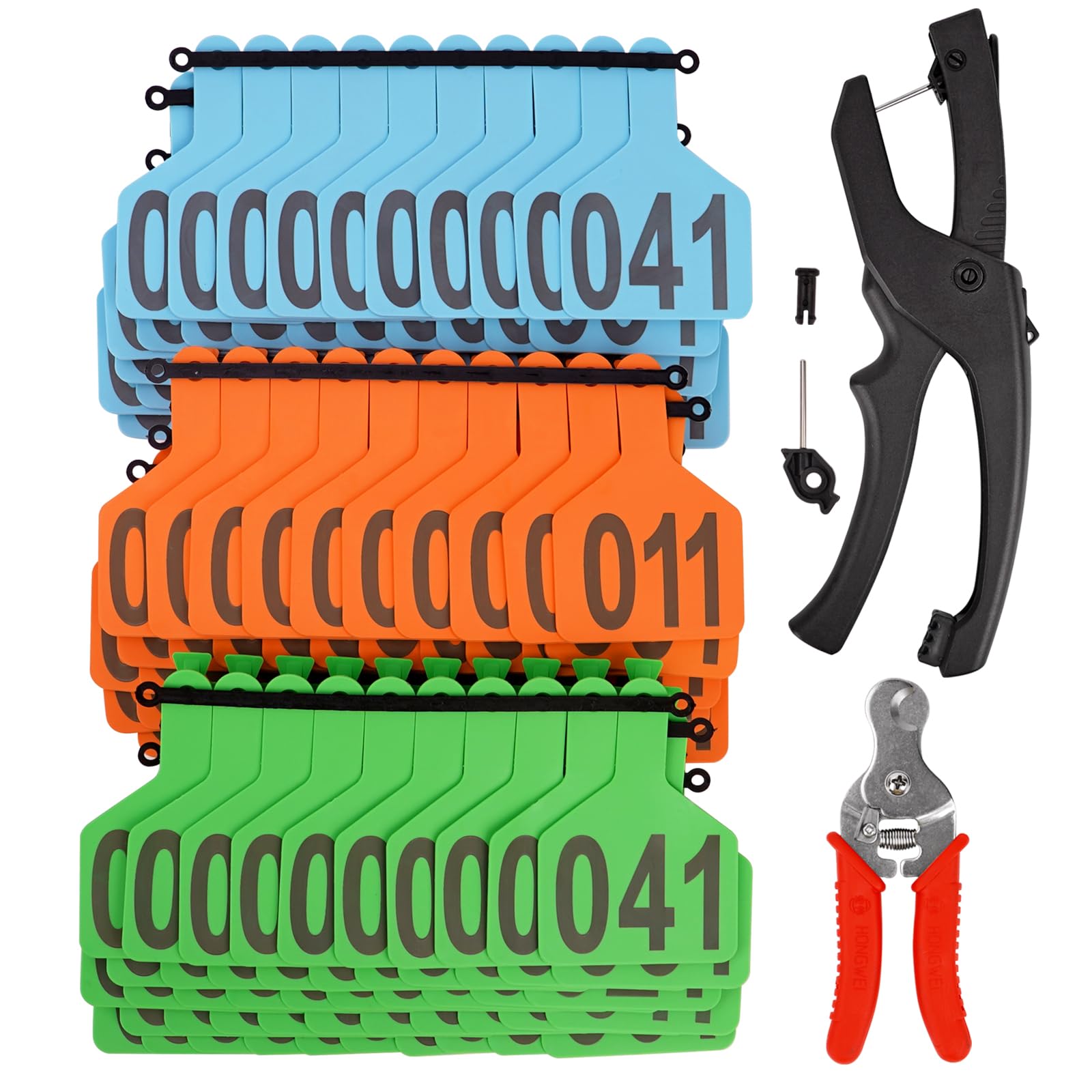 Photo 1 of 150Pcs Z Tags 1-Piece Cattle Ear Tags with Number 001-050 for Livestock Sheep Goat Pig Dog Deer,Cattle Tags with Professional Ear Tagger Applicator and Remove Plier