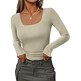 HOTOUCH Sweaters for Women Pullover Square Neck Long Sleeve Slim Fitted Ribbed Knit Basic Fashion Tops 2025 S-XXL