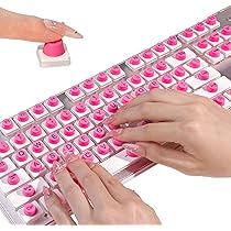128 Pcs Raised Silicone Keyboard Stickers For Long Nails - Pink & White, Reusable, Protects Manicures (Desktop)