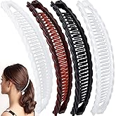 YALOJE 4pcs Banana Hair Clips for Women, Non-Slip Hair Claws with Double Combs, Vintage Hairpin Thick Long Curly Hair Styling Accessories for Daily, Party - Black, Brown, White, Clear (Wavy Edge)