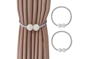 Yiaizhuo 2 Curtain Tiebacks Holdbacks Magnetic Buckle Woven Tie Hold Back Clips Rope Holder Tieback Holdback Curtains Decoration Pearl Grey
