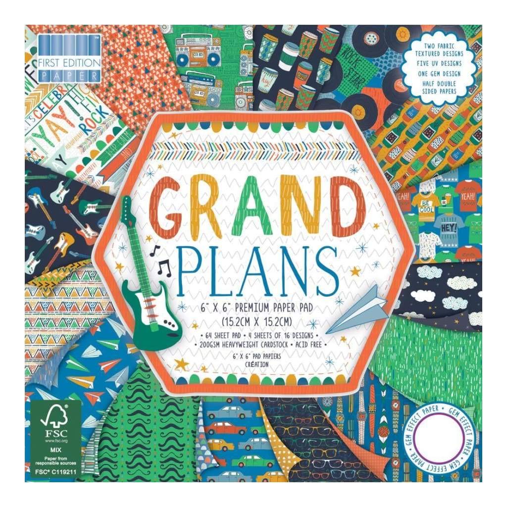 Trimcraft FEPAD160 Grand Plans Premium Paper 6" x 6" / 15.2 x 15.2 cm, (64 Sheet Pad, 200gsm Heavyweight Cardstock, Acid & Lignin Free, Soy Inks, FSC
