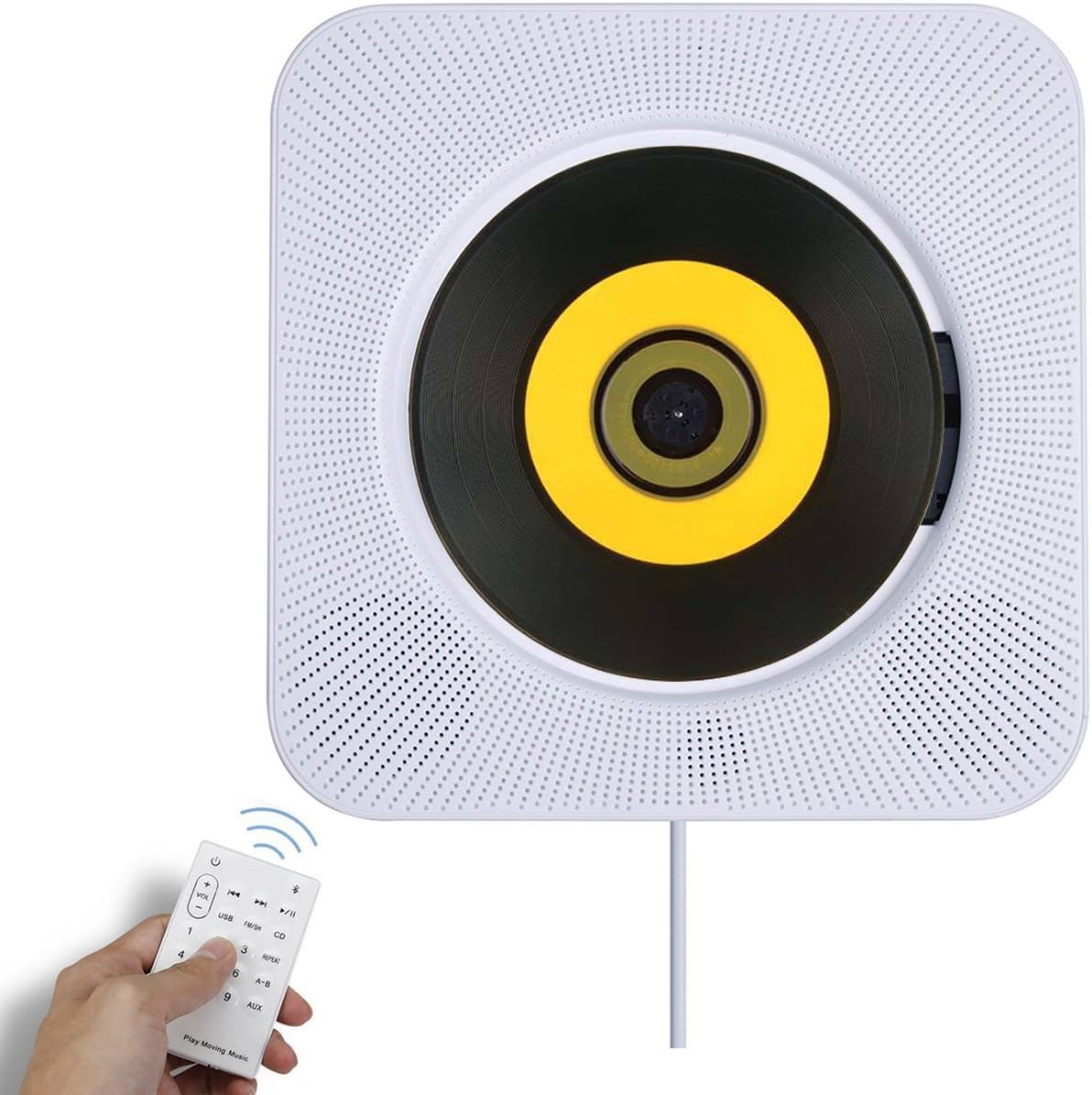Bluetooth CD Player Speaker Wall Mountable Portable Home Audio Boombox with Remote Control FM Radio Built-in HiFi Speakers USB MP3 Headphone Jack AUX Input Output