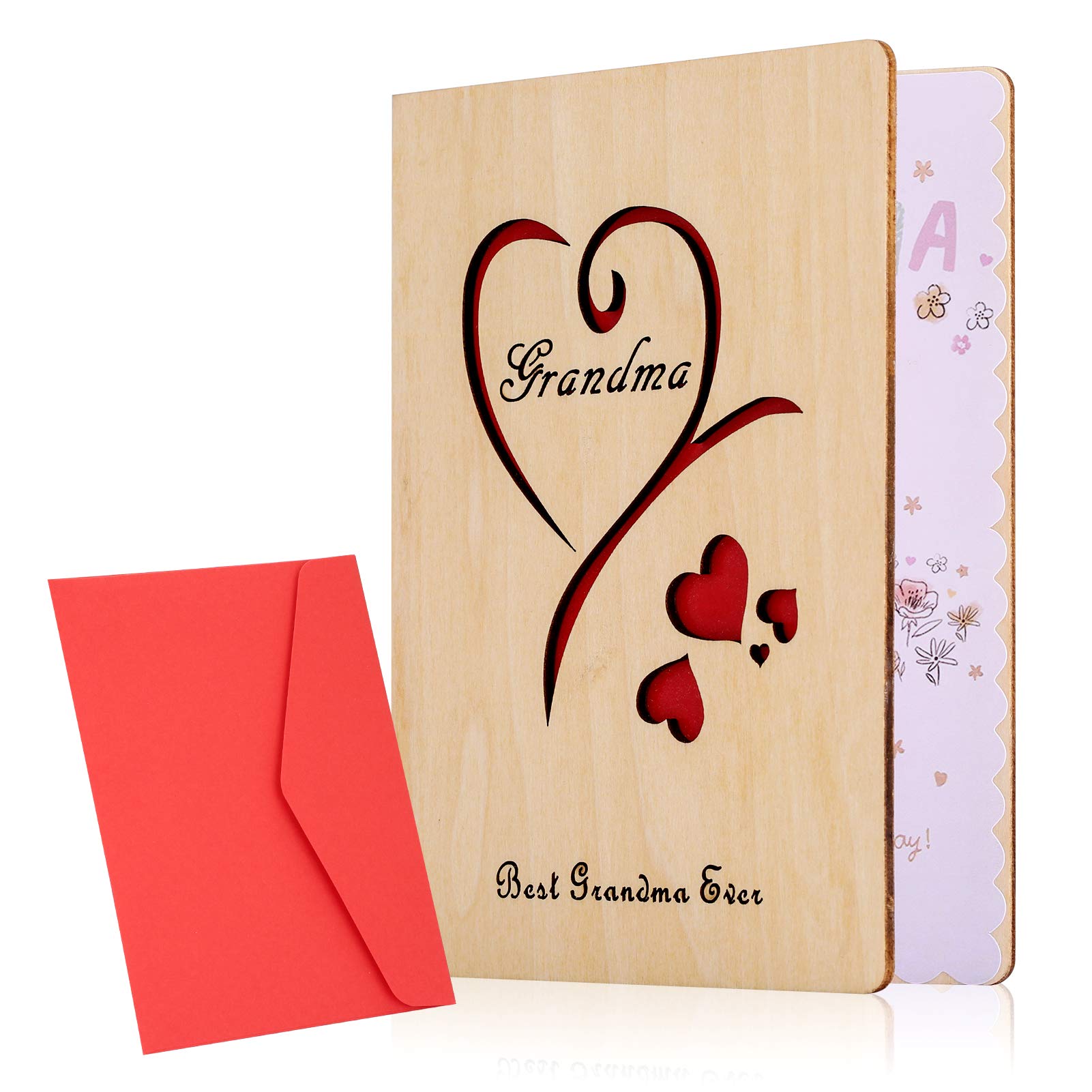 Handmade Wooden Grandma Cards for Christmas & Birthday, Great Grandma Card with Envelope