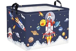 Clastyle 36L Space Rocket Launch Boy Toy Storage Basket Blue Planets Clothes Laundry Hamper for Baby Nursery Room