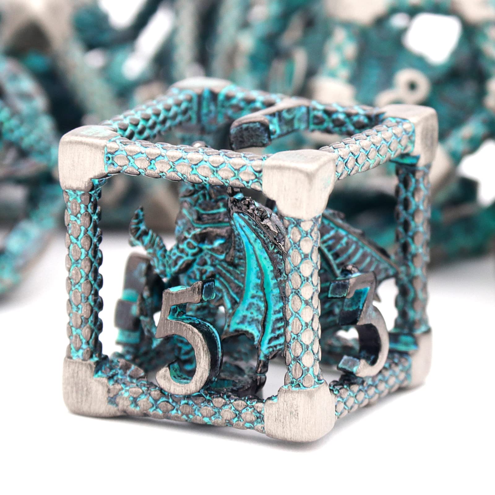 D&D Hollow Metal Polyhedral Dice Set for RPG and Tabletop Games-3D Silver Blue