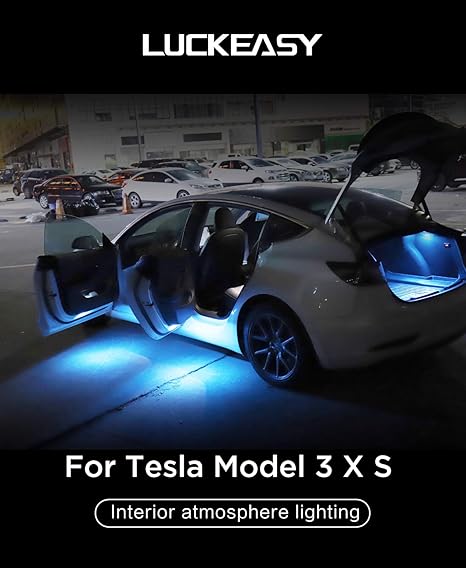 Amazon Luckeasyテスラモデル3 S X 用 車のインテリア雰囲気ライトアイス ブルー ピンク ホワイト ブルー ライト 照明アクセサリー 車 バイク