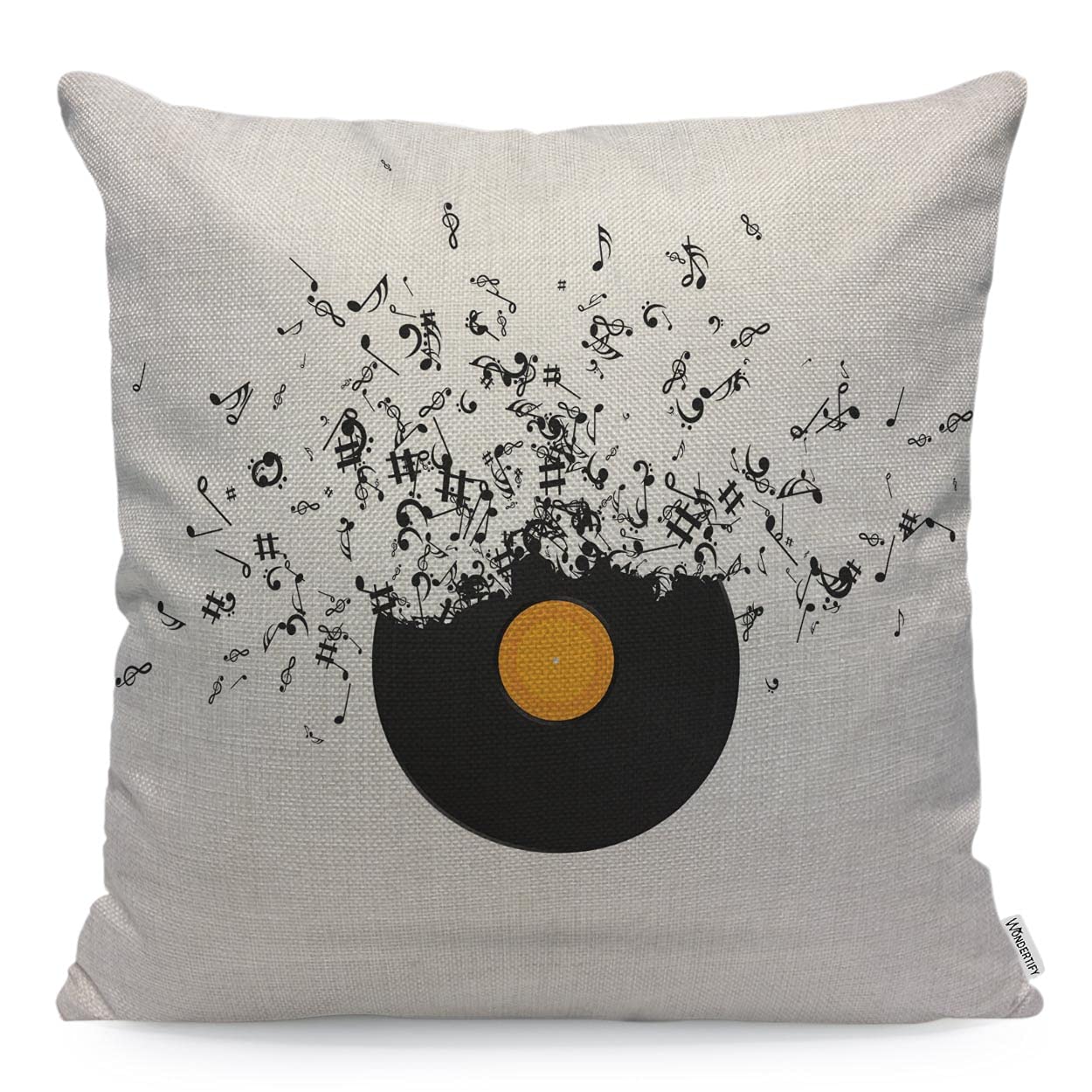 WONDERTIFY Record Muisicnotes Cushion Cover Notes Floating Decorative Throw Pillow Covers, Sofa Pillow Case Black White 45X45 Cm