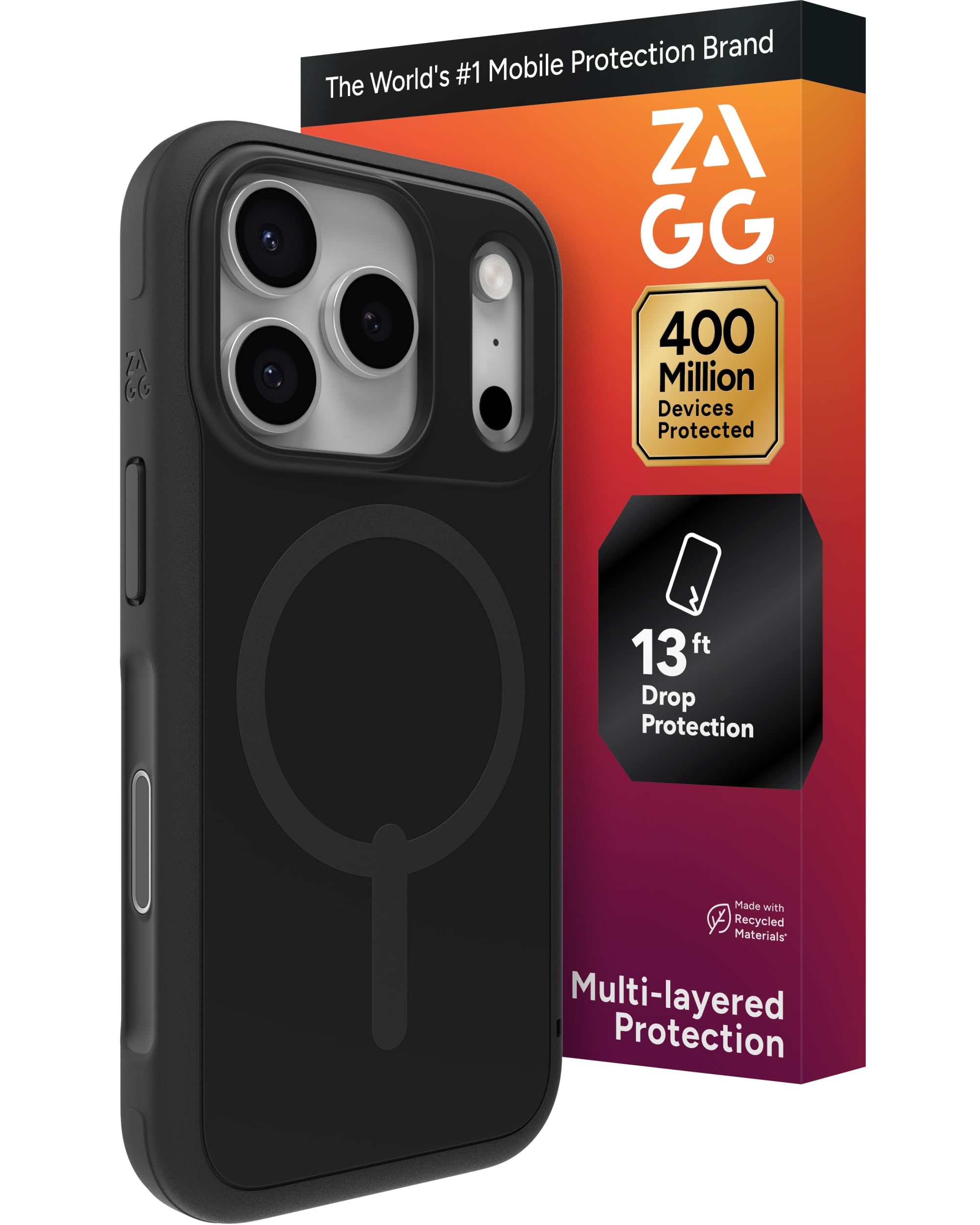 ZAGG Sedona Snap Case for iPhone 17 Pro - Flood Black, Drop Protection (13ft/4m), Graphene-Reinforced Multi-Layer Protection, MagSafe Phone Case with Impact-Absorbing Bumpers, Slim & Lightweight