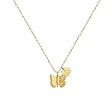 Initial Butterfly Pendant Necklace,Women 14k Gold