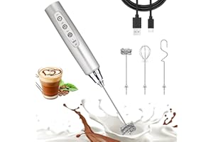 Nahida Silver Milk Frother Wand for Coffee, Frother Handheld Rechargeable Electric Whisk with 3 Heads 3 Speeds Drink Mixer Coffee Frother Foam Maker For Latte, Cappuccino, Hot Chocolate, Egg