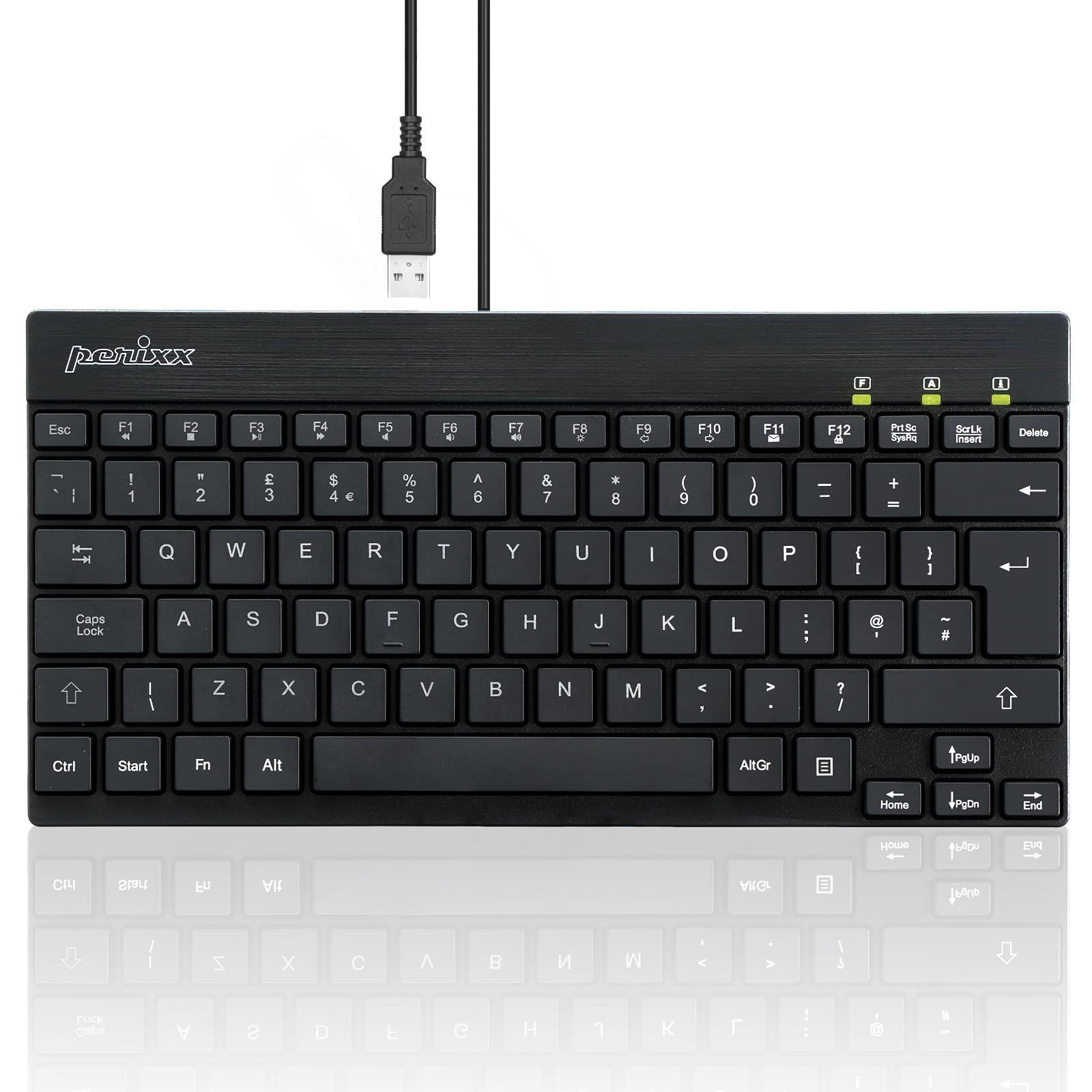 Perixx PERIBOARD-326 Wired USB Mini Backlit Keyboard, Quiet Typing Design, QWERTY UK
