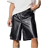 BEAUDRM Men's PU Leather Baggy Shorts Y2k Punk Wide Leg Summer Shorts with Pockets Streetwear Concert Outfits