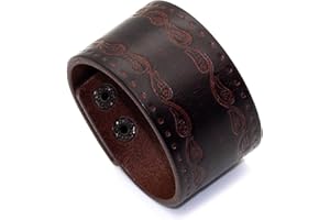 Mgutillart Punk Vintage Alloy Wide Wristband Print Leather Cuff Bracelet