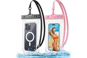 PEDVSTY Waterproof Phone Pouch 2 Pack - [3D Clear Soft Edges] [Thick Phone Case Friendly] Waterproof Phone Case - IPX8 Cellphone Dry Bag Beach Essentials for iPhone Galaxy Pixel [Up to 8.5" ]- Black+Pink