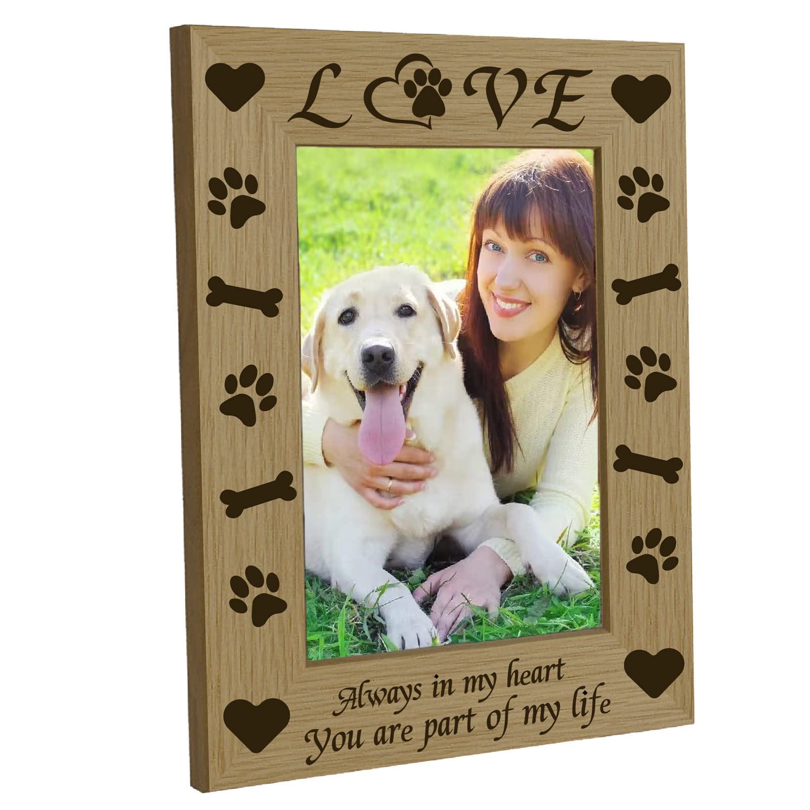 CREATCABIN Engraved Wood Frame Love Paw Picture Photo Frames Memorial Natural Wood Fits 4x6 Vertical Portrait for Family Pet Lover Gift Home Tabletop Decor-Always In My Heart You Are Part Of My Life