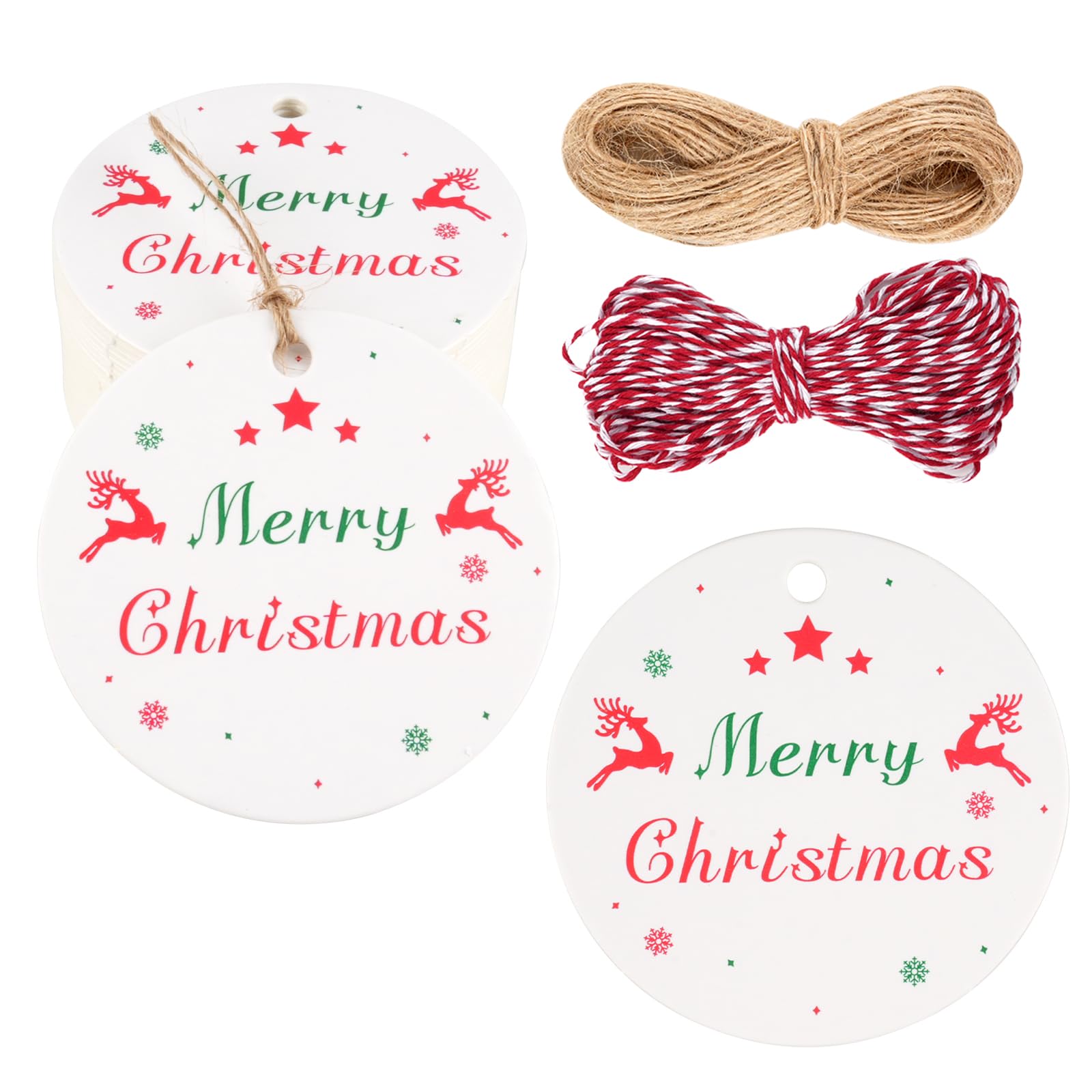 100Pcs DIY Crafts - White Christmas Labels, Gift Wrapping Tags with String, Handmade Kraft Tags for Presents
