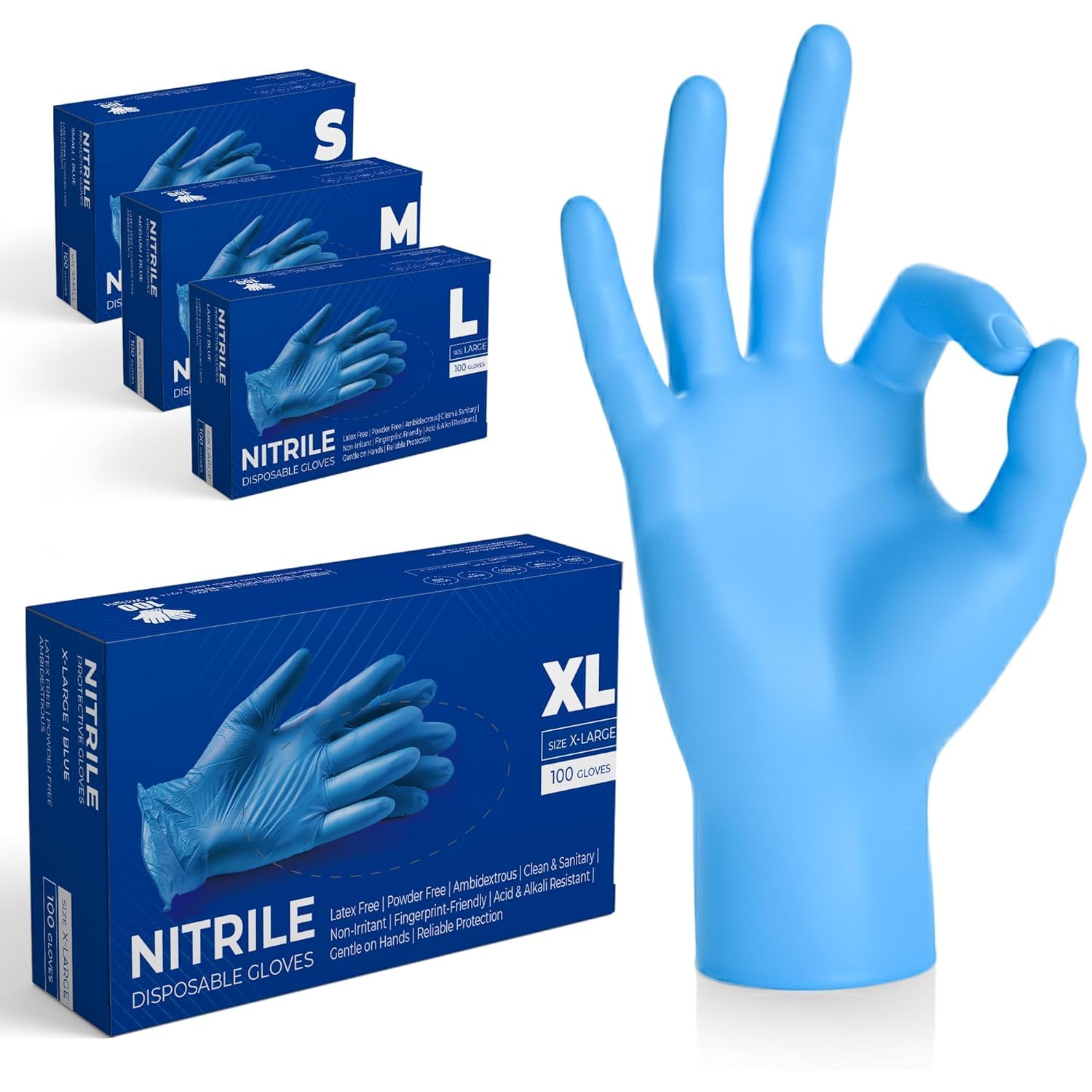 The Real Touch Blue Professional Nitrile Powder Free Multi-Purpose Gloves, Disposable, Extra Strong - Box of 100 (Blue, X-Large) — image 1