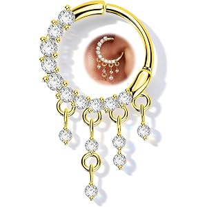 OUFER 16G Tassel CZ Daith Piercing Jewelry, 8mm Silver/Gold Helix Earrings | 316L Surgical Steel Daith Earrings, Hypoallergen
