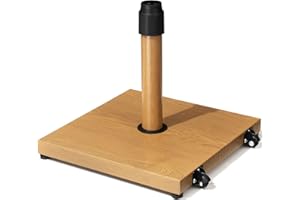 JOINHOM 42lbs Patio Umbrella Base with Wheels - Heavy Duty Outdoor Patio Market Umbrella Stand for Deck, Poolside, Balcony, Wind-Resistant Design, Decorative Wood Pattern