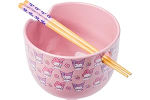 Silver Buffalo Sanrio Hello Kitty and Friends My Melody and Kuromi Pastel Flowers Ceramic Ramen Noodle Rice Bowl with Chopsti