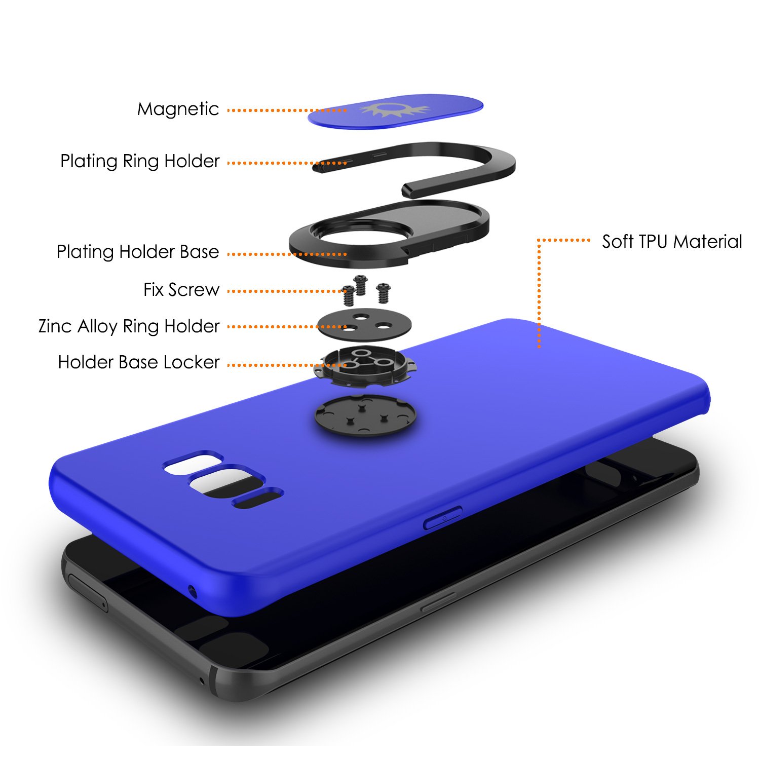 Galaxy S8 Case, Punkcase Magnetix Protective TPU Cover W/Kickstand, Ring Grip Holder & Metal Plate for Magnetic Car Phone Mount Plus PunkShield Screen Protector for Samsung S8 Edge [Blue]