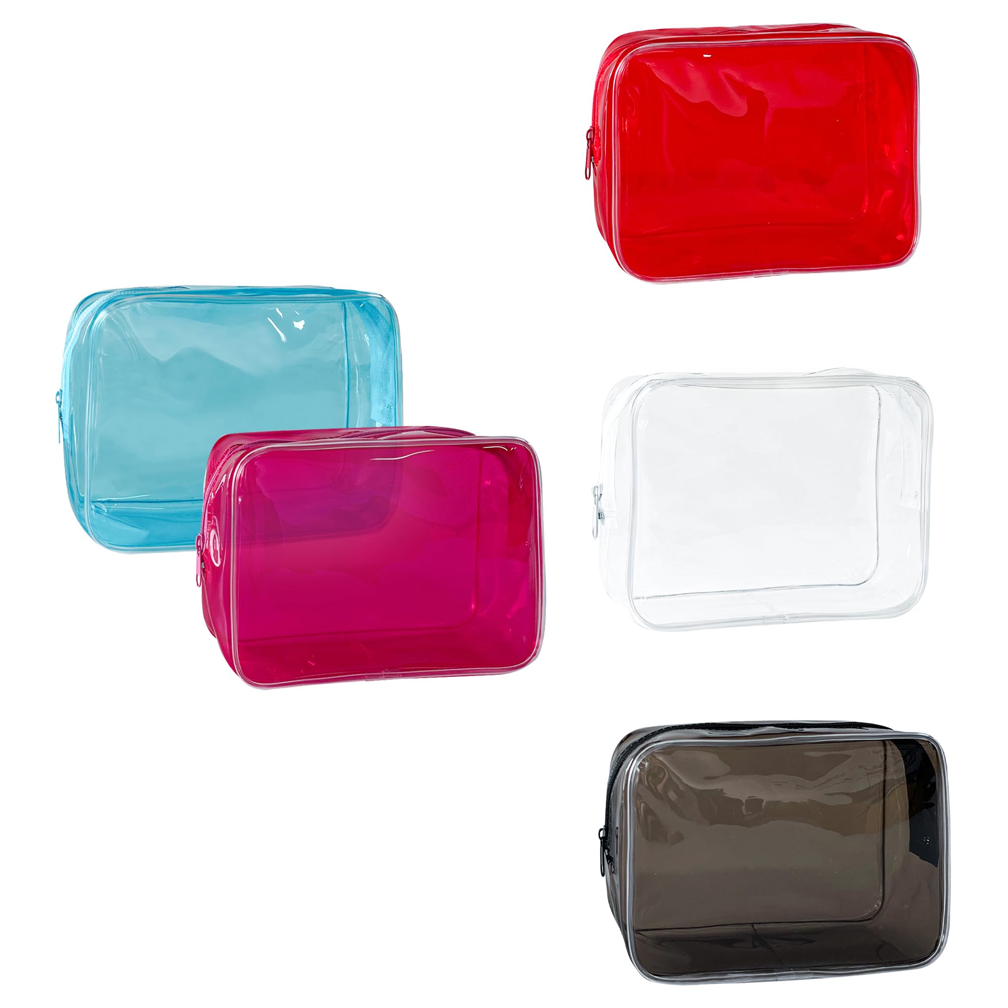 Photo 1 of Neon Clear Pouch Small Makeup Bag, 7"x2.3"x4.7" Size TSA Approved Toiletry Bag, PVC Travel Bags for Toiletries, Clear Cosmetic Bag for Women and Men Small (black+clear+red+blue+dark red)