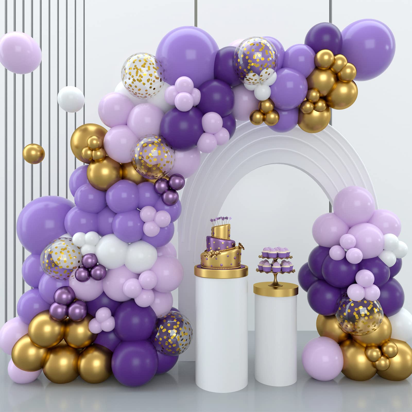 balloon garland Purple Balloons Arch Kit,136Pcs Gold Kit with Dark and White Latex for Girls Birthday Party Decor,Baby Shower,Wedding,Valentine's Day, Anniversary, Medium (W6193-01)