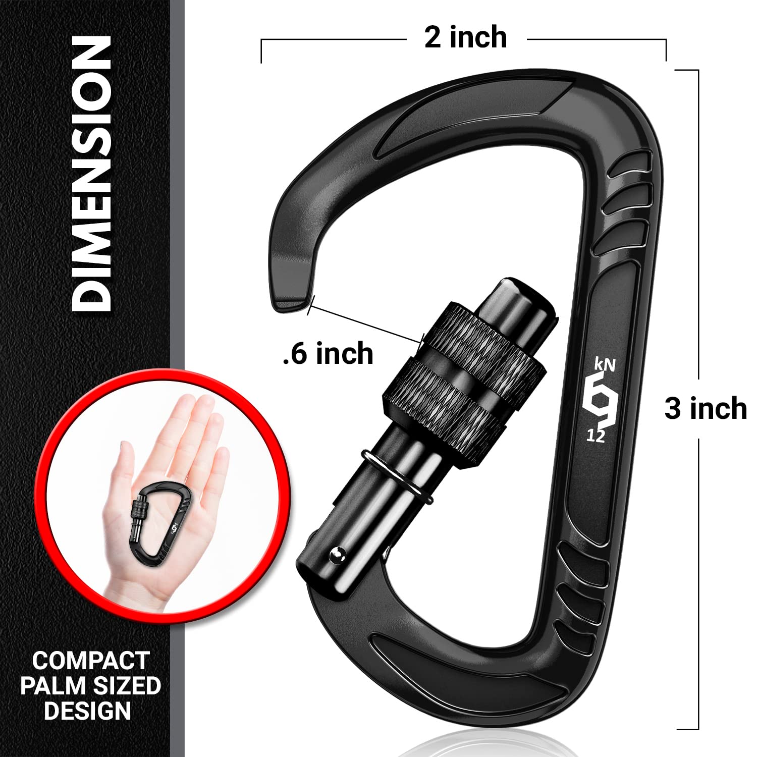 12kN (2697 lbs) Heavy Duty, Locking, Auto Locking, Wiregate Carabiner Clips, for Securing Pets, Outdoor, Camping, Hiking, Hammock, Dog Leash Harness, Keychains