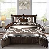 Anibedding Boho Comforter Set,8 Pieces Bed in a Bag Patchwork Striped Comforter Set,Brown Bed Set King Size,Soft Microfiber Boho Bedding Set for All Season(90"×104")