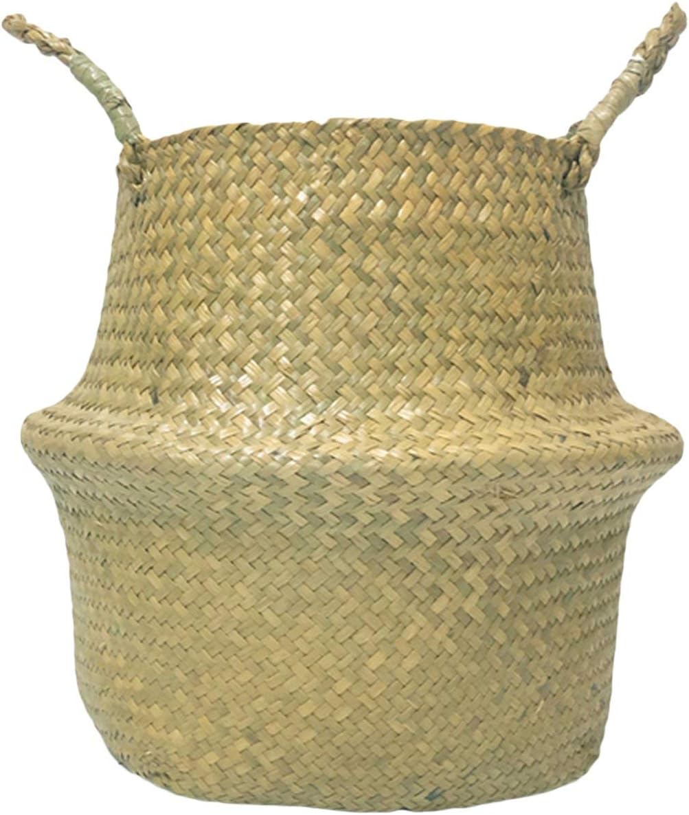 Mo Duo Fake Flowers 1pc Seagrass Wickerwork Basket Rattan Foldable Hanging Flower Pot Planter Woven Dirty Laundry Hamper Storage Basket Holder Case,01 22x20cm