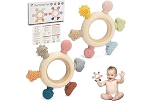 Teething Toys for Babies, 2 Pack Teether for Baby, Silicone Teething Ring for Sucking Needs, BPA Free Baby Toys 0-3-6-12 Mont