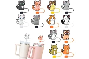 AnBnCn 12Pcs Silicone Stanley Straw Covers Cap for Stanley Cup (12Pcs 10mm Cute Little Kitten)