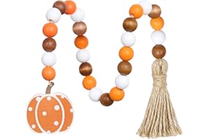 MEPLAIT Fall Wooden Bead Garland with Tassel and Pumpkin Tag, Fall Tiered Tray Decor Halloween Tassel Garland Wall Hanging Home Decor for Fall Harvest Halloween Thanksgiving