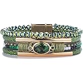 FANCY SHINY Leather Wrap Bracelets Crystal Beads Bracelet Boho Cuff Stone Charm Bracelets with Clasp Costume Jewelry for Women