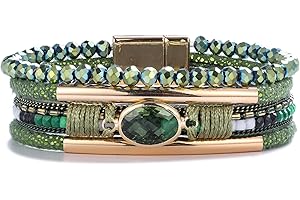 FANCY SHINY Leather Wrap Bracelets Crystal Beads Bracelet Boho Cuff Stone Charm Bracelets with Clasp Costume Jewelry for Women