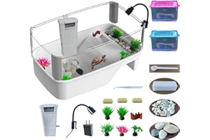 TOTZLIAN Small Turtle Tank Habitat Kit with Basking Platform, for Turtles, Crayfish, Crab, Aquatic Tortoise Enclosure Starter Aquarium, Pet Turtle Reptile Habitat