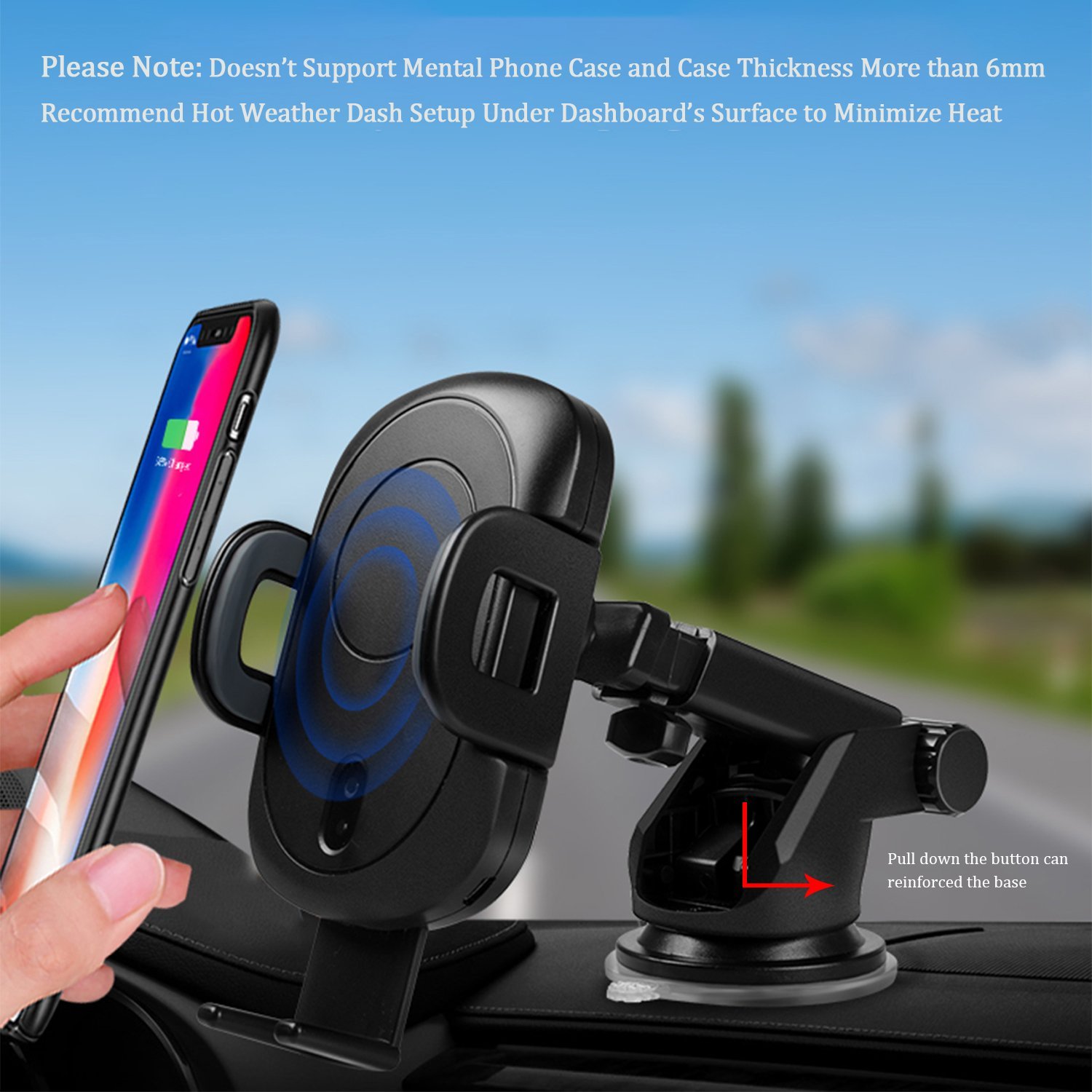 Car Wireless Charger, 2 In 1 Wireless Fast Car Charger Automatic Infrared Motion Sensor Air Vent Holder for iPhone X 8 8S Note8, S8, S8+, S7 Edge, S7, Note5, S6 and all QI Enabled Devices, Black