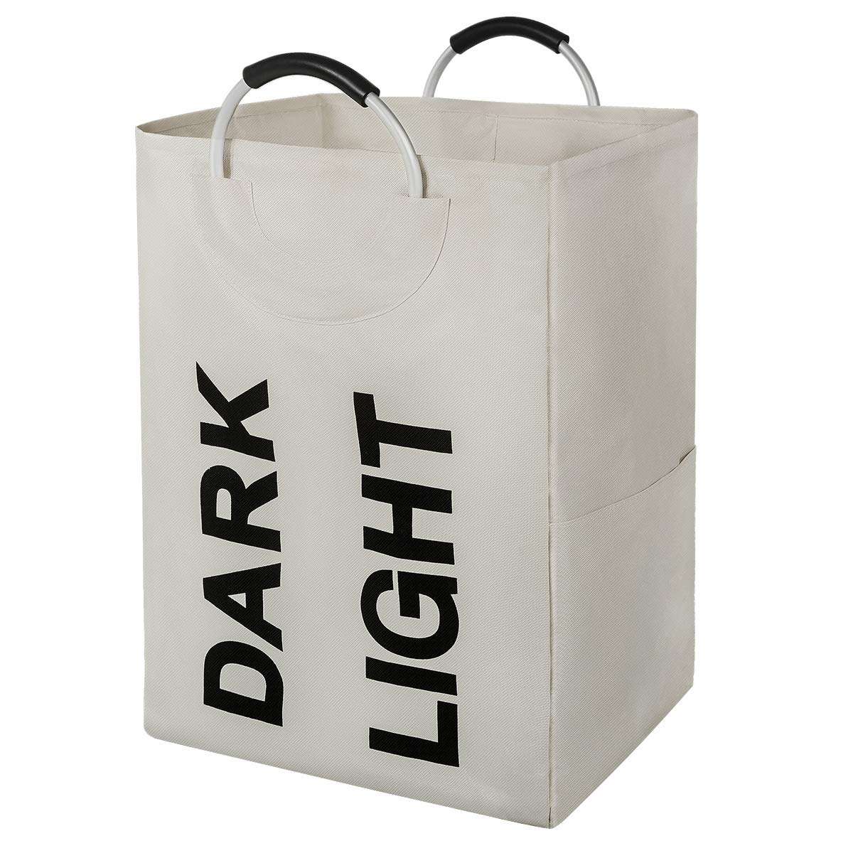 WISHPOOL Double Large Foldable Laundry Hamper Basket Divided Handy Stand Collapsible Laundry Basket Waterproof Bag Bin Organizer Storage Corner with Handles (Beige)