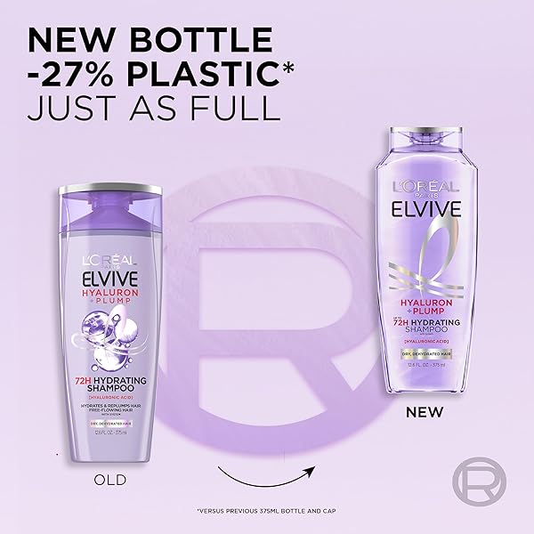 L’OREAL PARIS ELVIVE HYALURON PLUMP HYDRATING SHAMPOO FOR DEHYDRATED, DRY HAIR INFUSED WITH HYALURONIC ACID CARE COMPLEX, PARABEN-FREE, 12.6 FL OZ