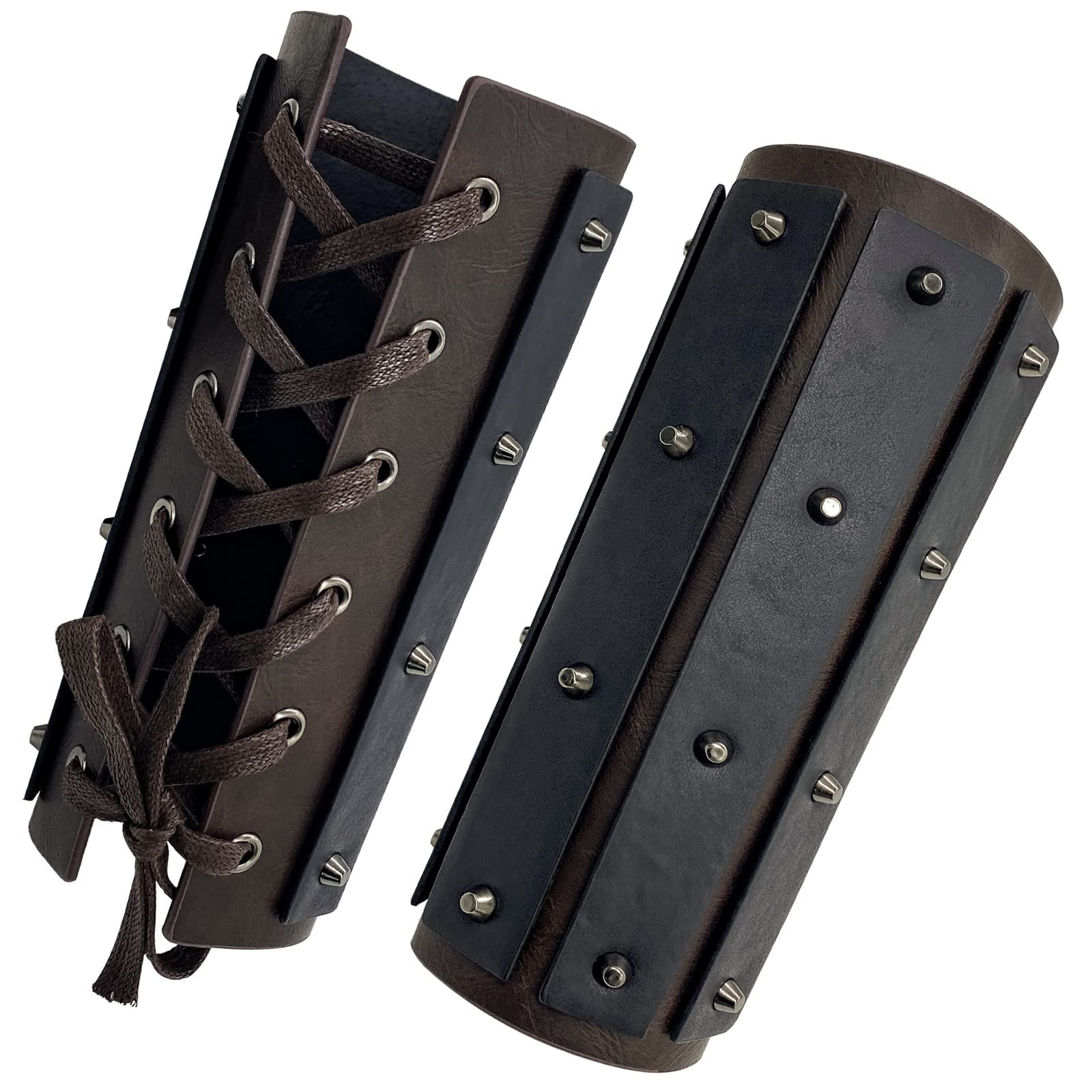 HiiFeuer Medieval Brigandine Arm Guards, Mercenary Faux Leather Gauntlet, Vintage Renaissance Knight Arm Bracers (Dark Brown A)