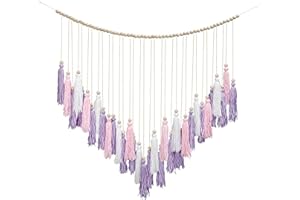 Luxbrand Pink & Purple Macrame Hanging Boho Wall décor, Large Tassel Wall Hanging with Wood Beads, Purple Wall Decor for Bedroom Living Room Girls Room Nursery, 41" W x 32" H