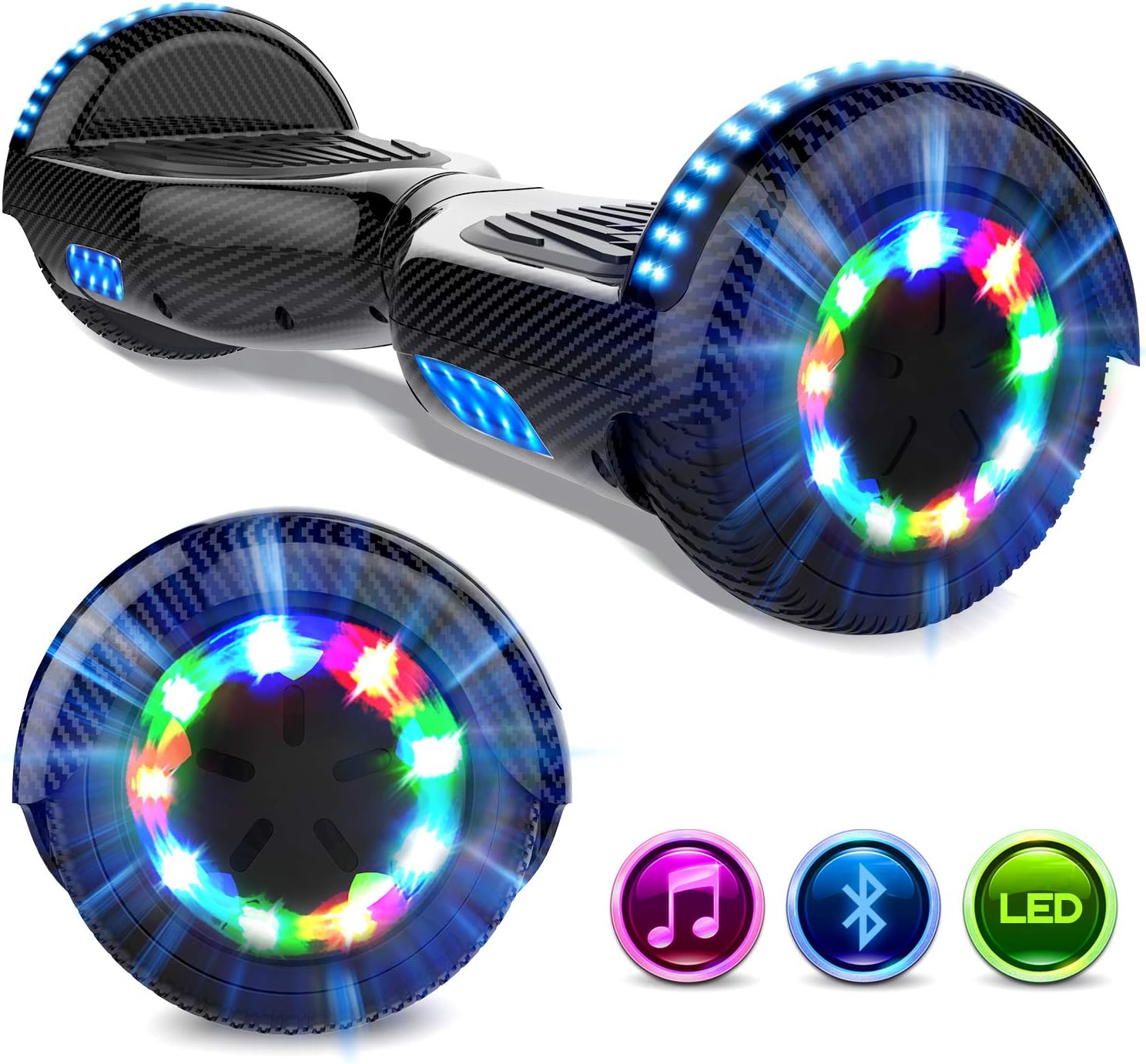 GeekMe Hoverboards 6.5 Inch, Hoverboards with Bluetooth Built-in Lamps LED Colorful Flashing Wheels, Xmas Gift for kids
