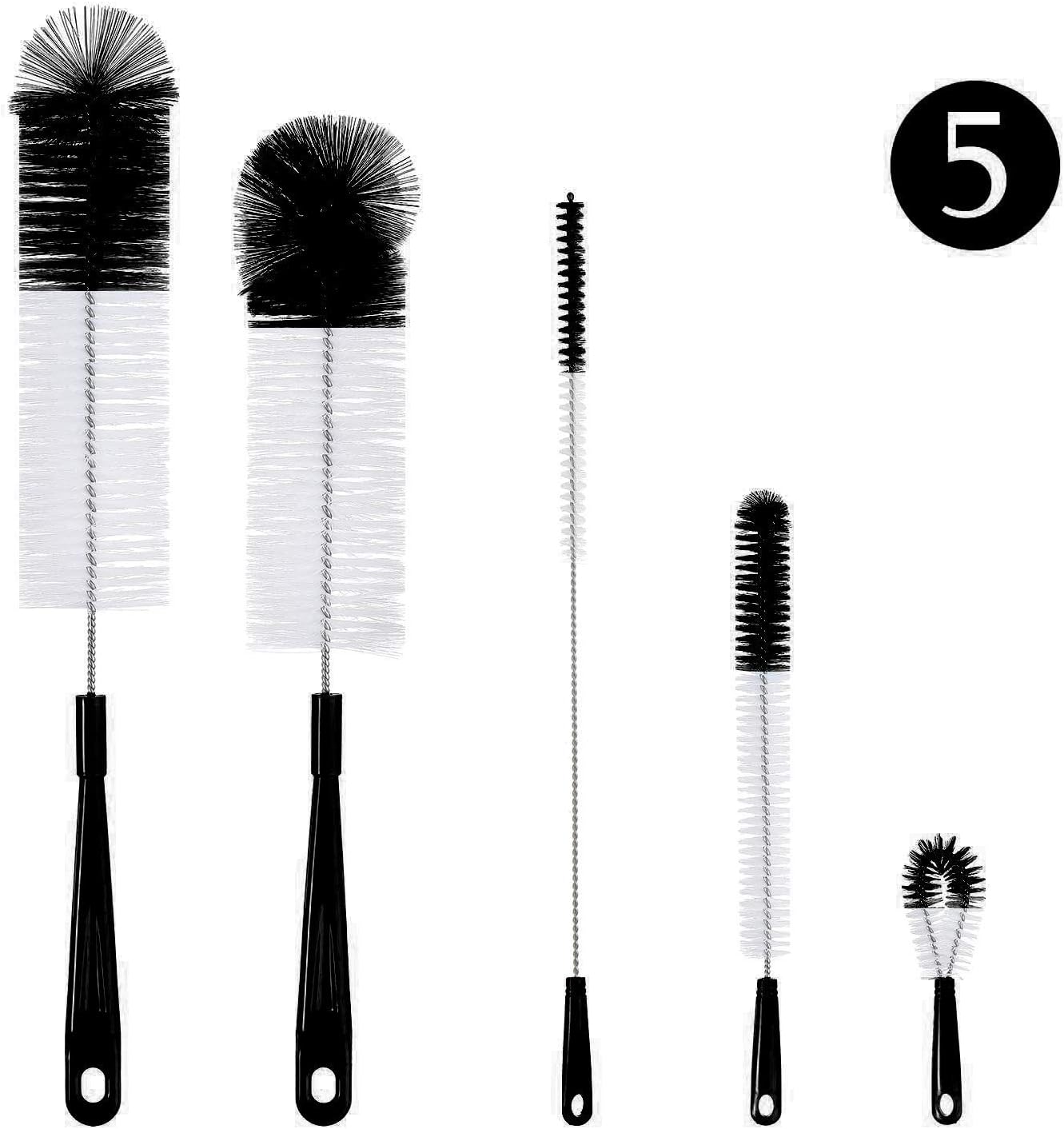 ALINK 5Pack Bottle Cleaning Brush Set Long Handle Black Bottle