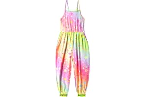 Alikhonf Girls Sleeveless Romper Kids Loose Jumpsuit Toddler Overalls Casual Playsuit Summer Outfit Clothes with Pockets