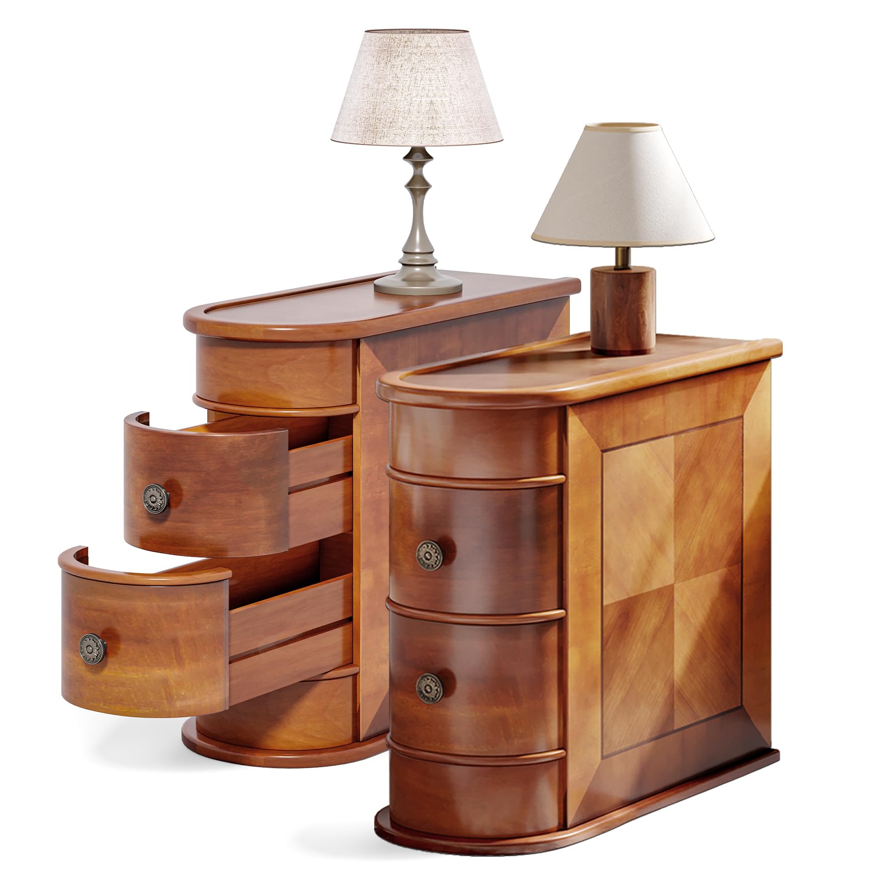 Photo 1 of ONLY ONE END TABLE, NOT TWO *********************** LITTLE TREE End Table Set of 2, No Assembly Required Wood End Table with 2 Drawers, Sofa Side Table for Living Room, Vintage Slim Nightstand Bedside Table for Bedroom